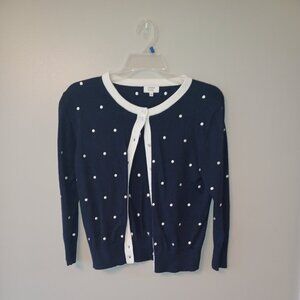Crown & Ivy Navy Polka Dot Cardigan Size Small